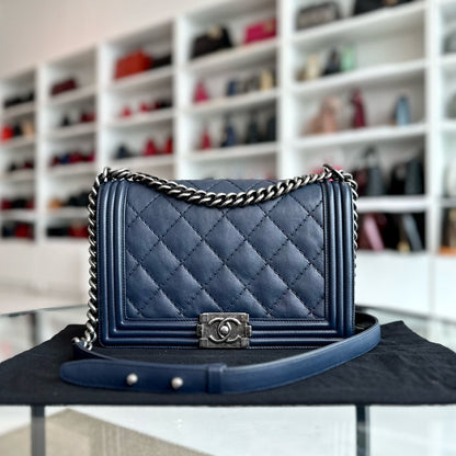 Boy New Medium 28CM Calfskin Leboy Dark Blue No 18