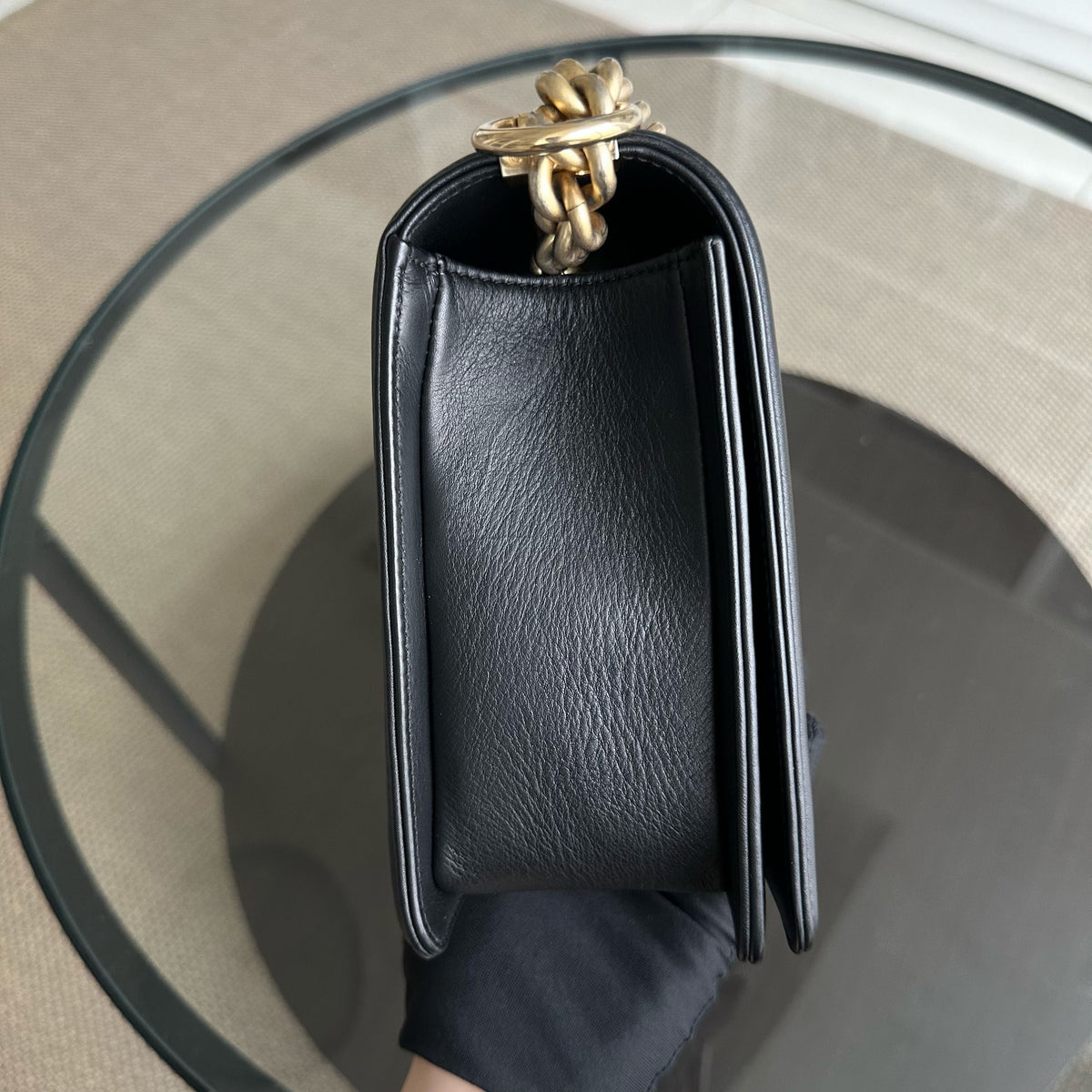Boy New Medium 28CM Chevron Tri-skin Calfskin Black GHW No 22