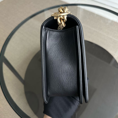 Boy New Medium 28CM Chevron Tri-skin Calfskin Black GHW No 22