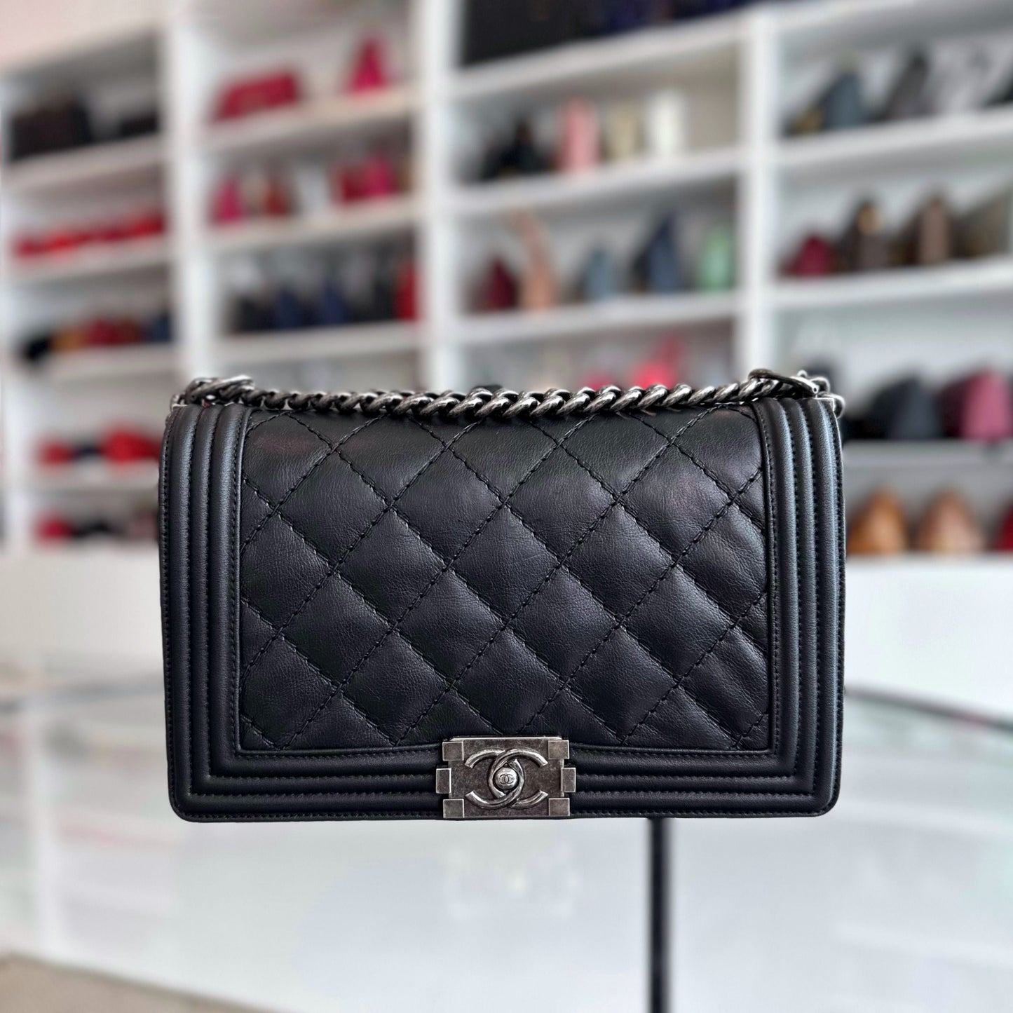 Boy New Medium 28CM Lambskin Black RSHW No 18
