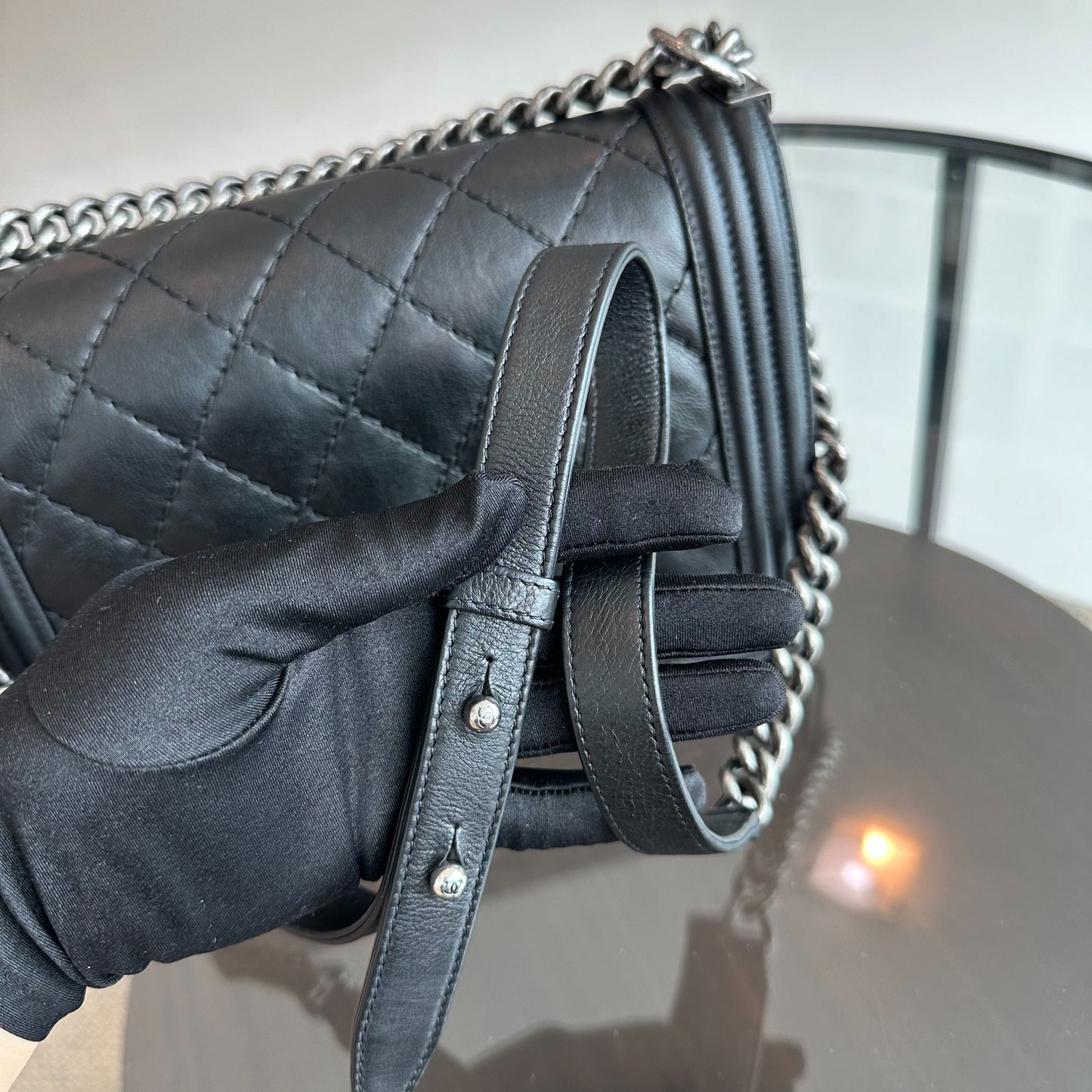 Boy New Medium 28CM Lambskin Black RSHW No 18