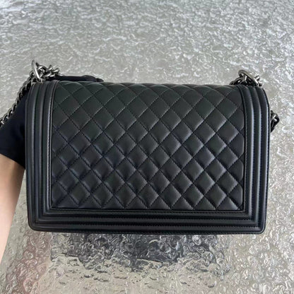 Boy New Medium 28CM Quilted Lambskin Black Silver Hardware Series 24