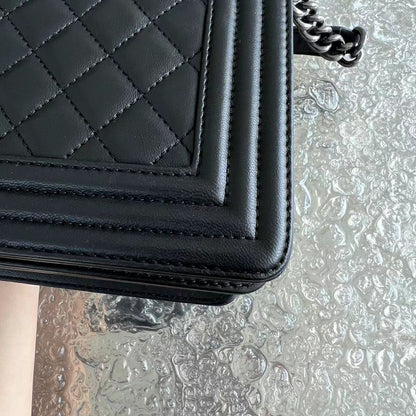 Boy New Medium 28CM Quilted Lambskin Black Silver Hardware Series 24