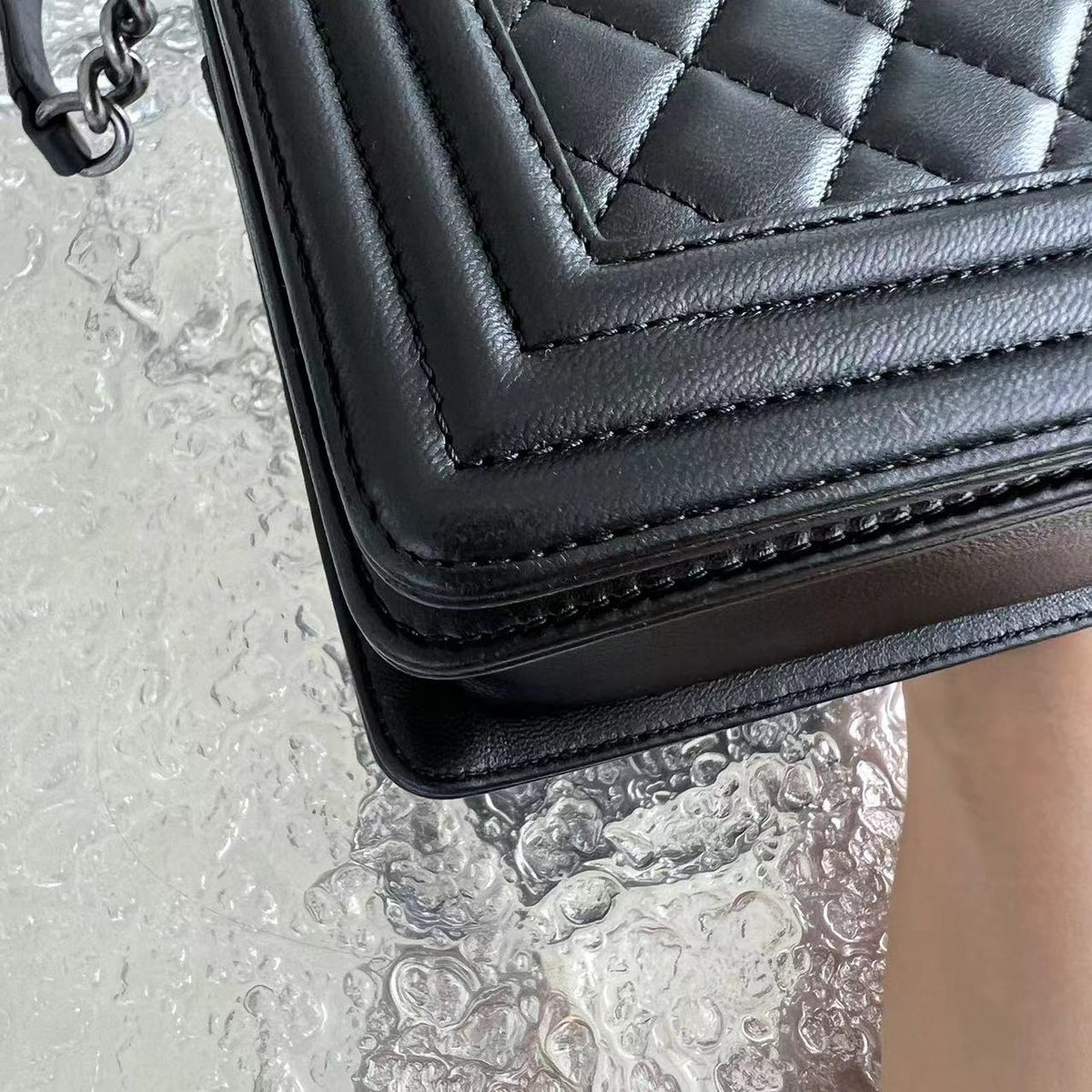 Boy New Medium 28CM Quilted Lambskin Black Silver Hardware Series 24
