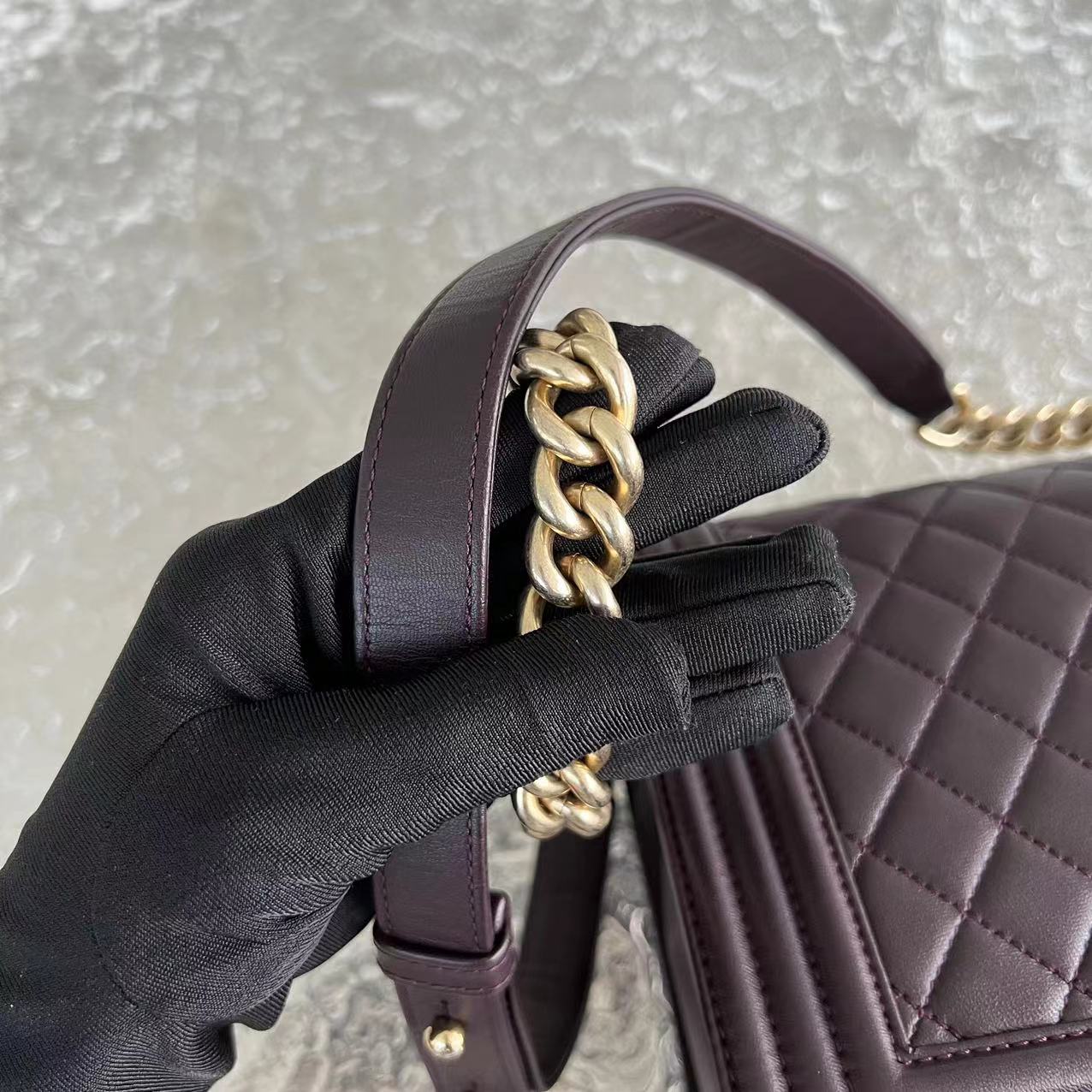 Boy New Medium 28CM Quilted Lambskin Dark Purple Burgundy Golden Hardware Series 23