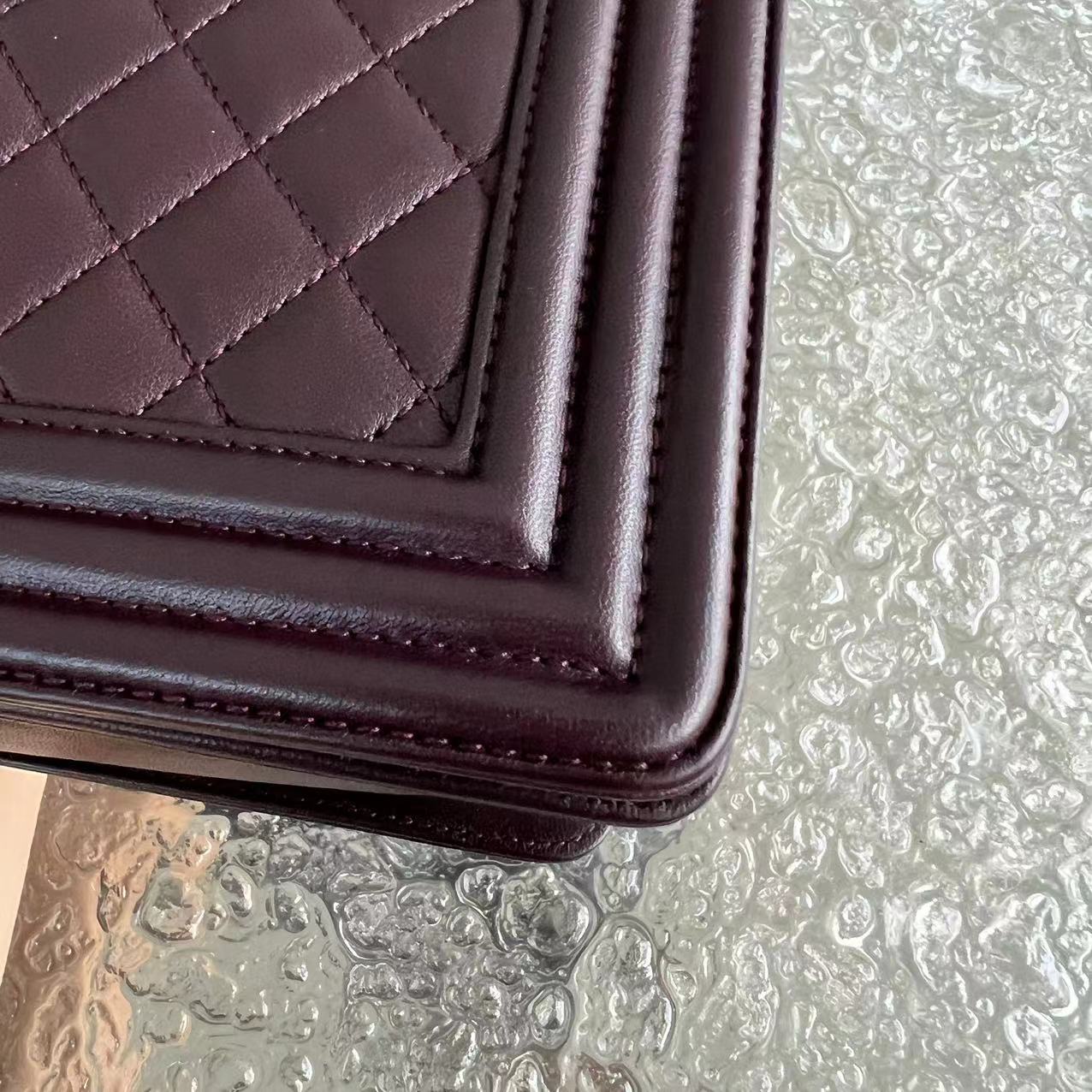 Boy New Medium 28CM Quilted Lambskin Dark Purple Burgundy Golden Hardware Series 23