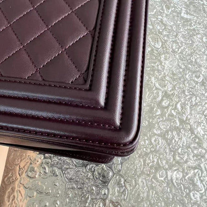 Boy New Medium 28CM Quilted Lambskin Dark Purple Burgundy Golden Hardware Series 23