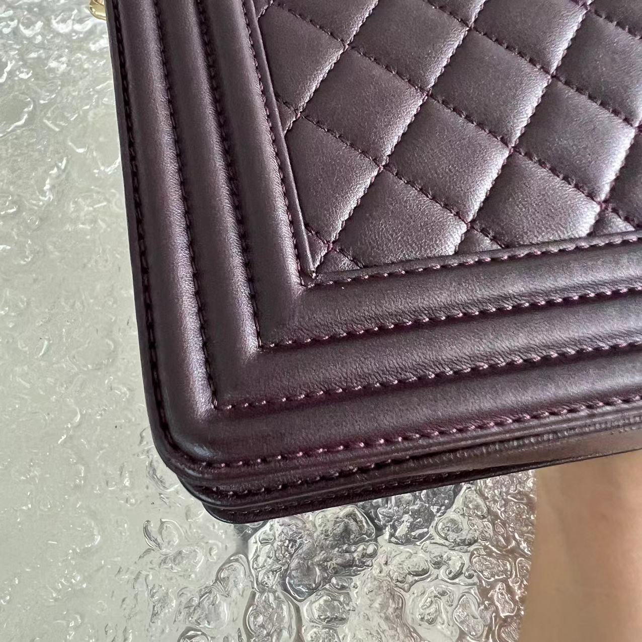 Boy New Medium 28CM Quilted Lambskin Dark Purple Burgundy Golden Hardware Series 23