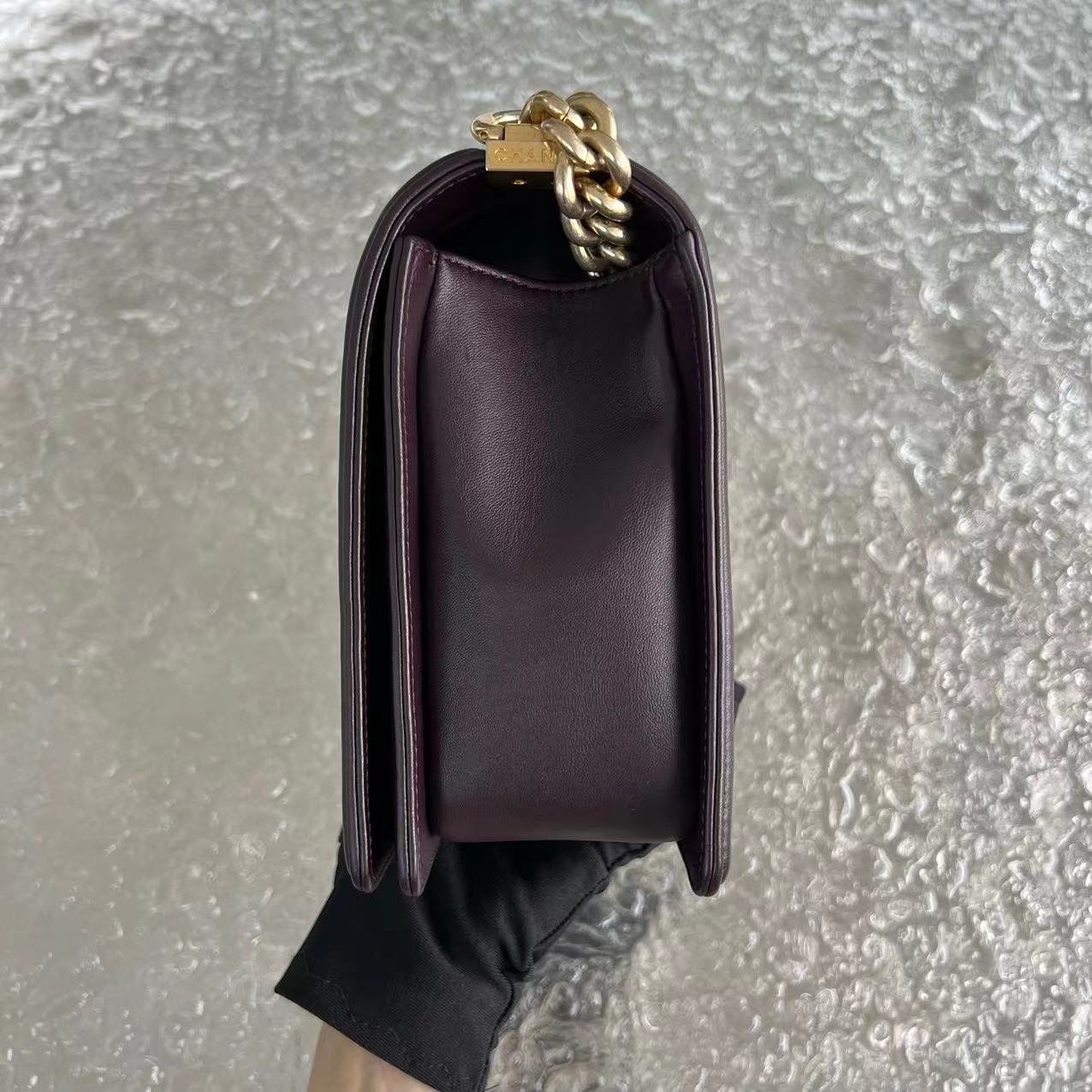 Boy New Medium 28CM Quilted Lambskin Dark Purple Burgundy Golden Hardware Series 23