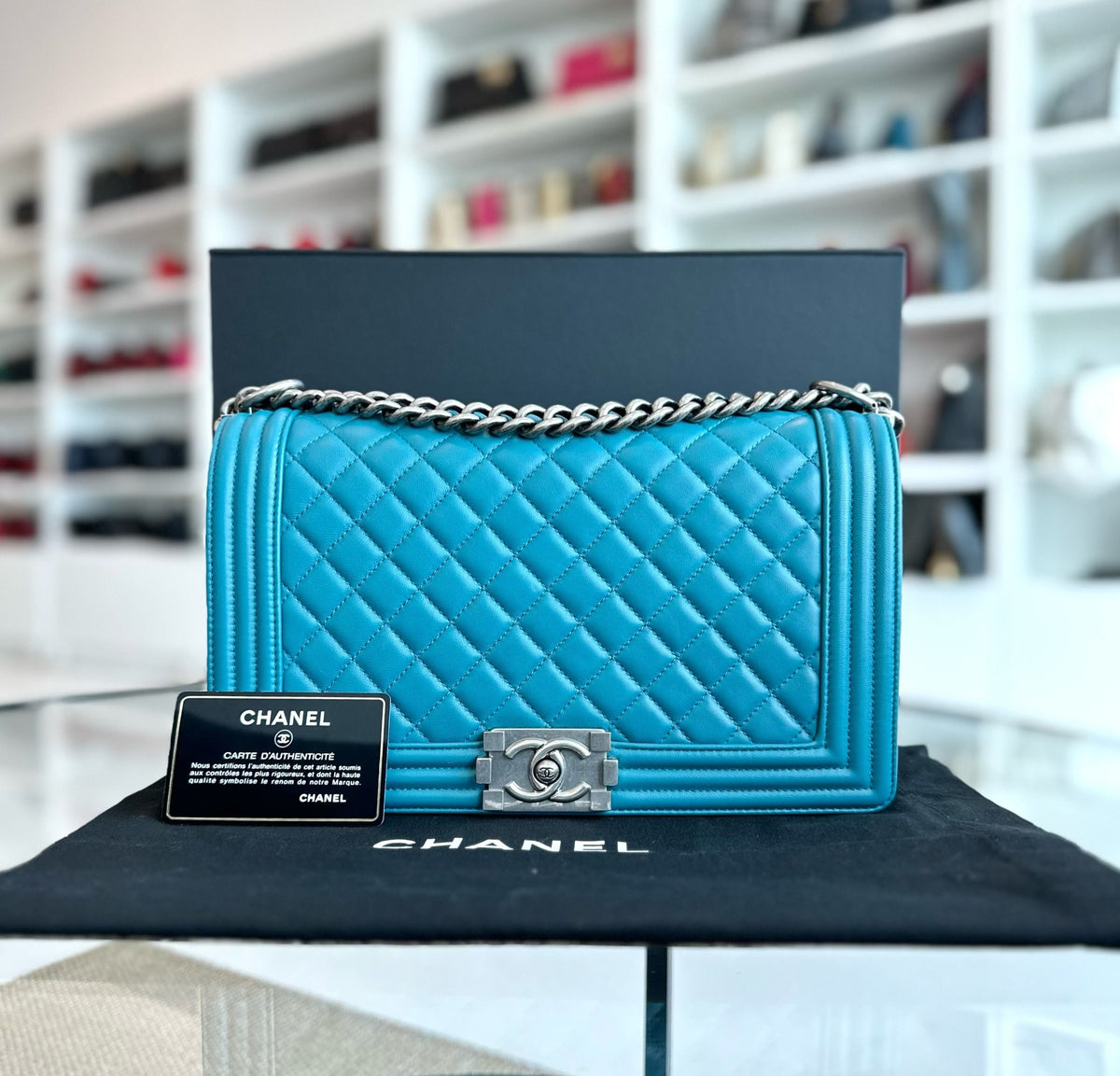 Boy New Medium 28CM Quilted Lambskin LeBoy Blue SHW No 19