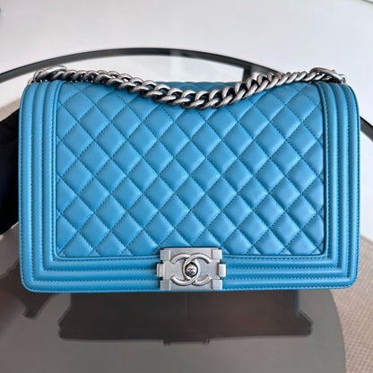 Boy New Medium 28CM Quilted Lambskin LeBoy Blue SHW No 19