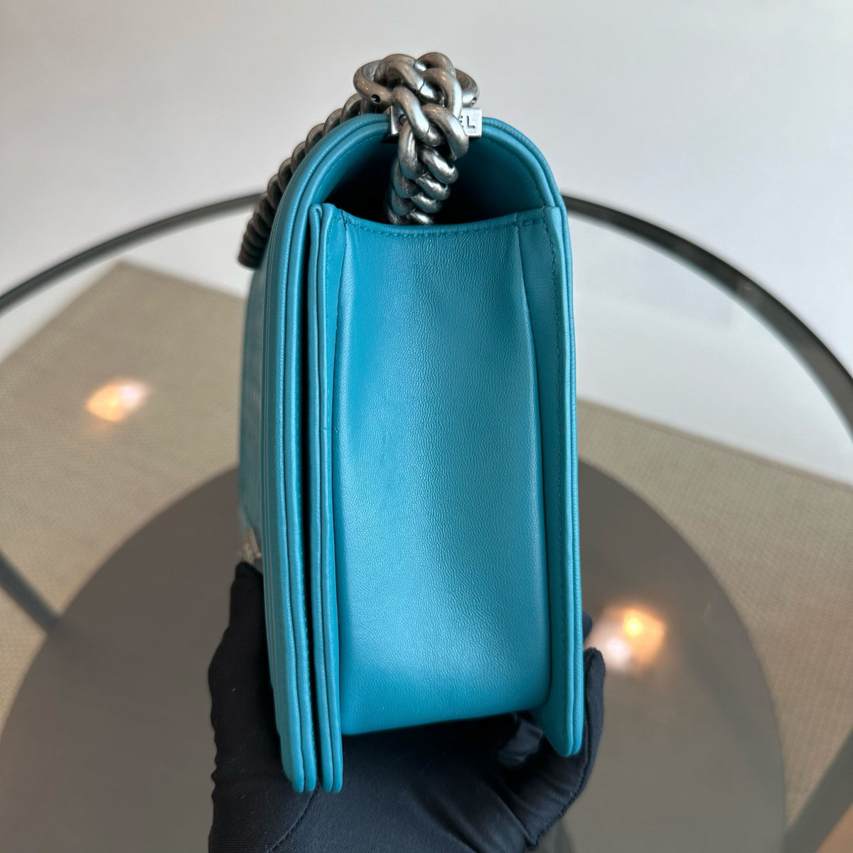 Boy New Medium 28CM Quilted Lambskin LeBoy Blue SHW No 19