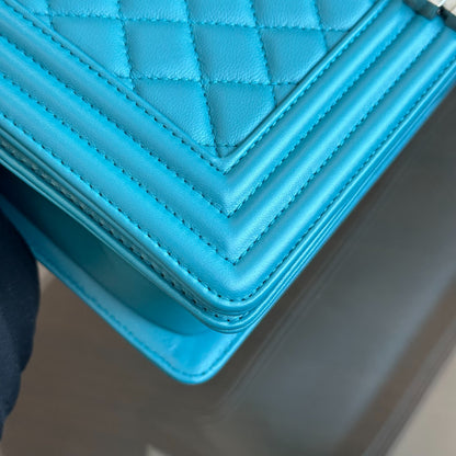 Boy New Medium 28CM Quilted Lambskin LeBoy Blue SHW No 19