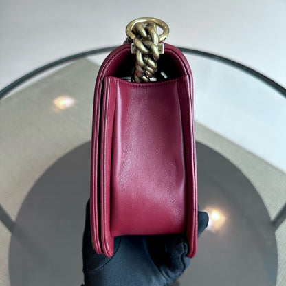 Boy New Medium 28CM Quilted Lambskin Leboy Burgundy GHW No 19