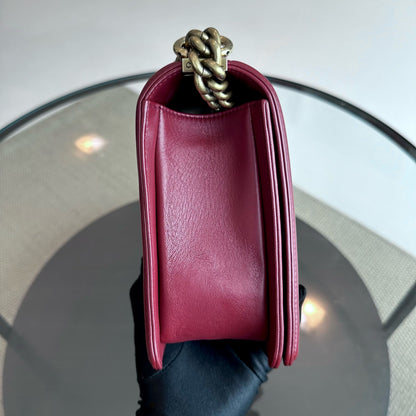 Boy New Medium 28CM Quilted Lambskin Leboy Burgundy GHW No 19