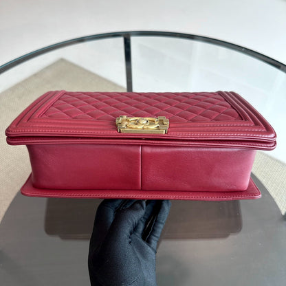 Boy New Medium 28CM Quilted Lambskin Leboy Burgundy GHW No 19