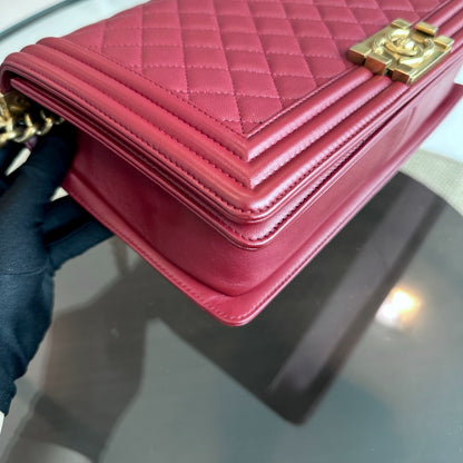 Boy New Medium 28CM Quilted Lambskin Leboy Burgundy GHW No 19