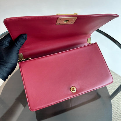 Boy New Medium 28CM Quilted Lambskin Leboy Burgundy GHW No 19