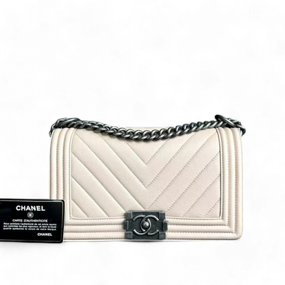 Boy Old Medium 25CM Chevron Light Pink Nude Leboy Silver Hardware Series 24
