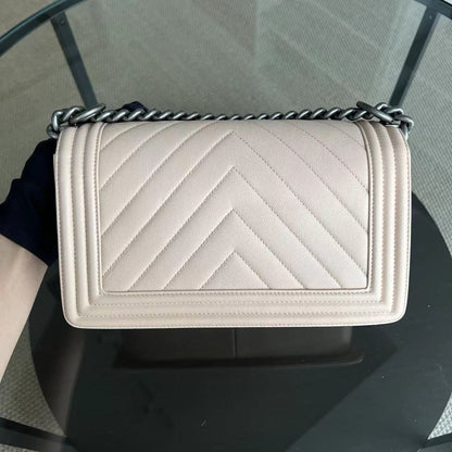 Boy Old Medium 25CM Chevron Light Pink Nude Leboy Silver Hardware Series 24