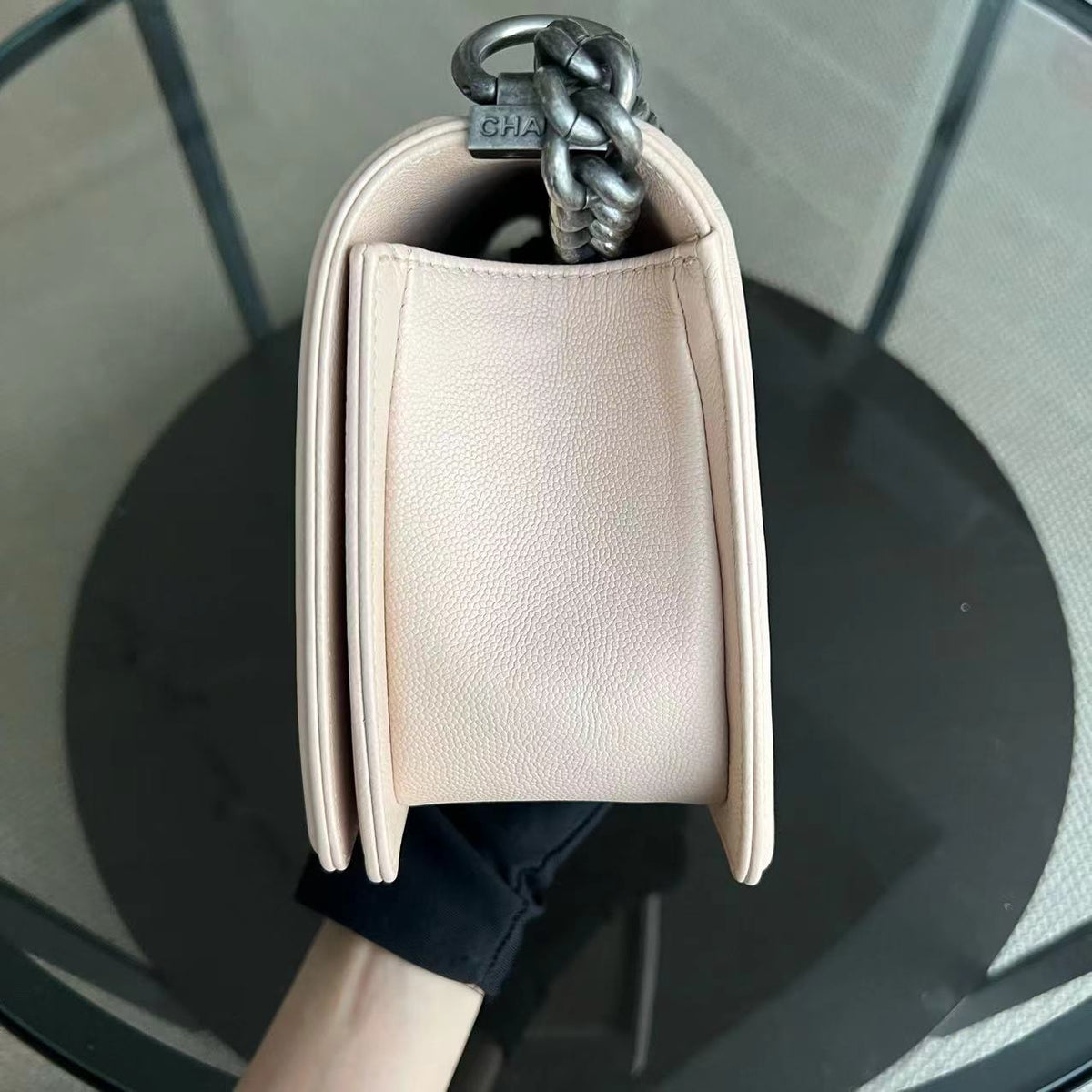 Boy Old Medium 25CM Chevron Light Pink Nude Leboy Silver Hardware Series 24