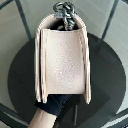 Boy Old Medium 25CM Chevron Light Pink Nude Leboy Silver Hardware Series 24