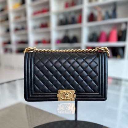 Boy Old Medium 25CM Lambskin Black GHW No 24