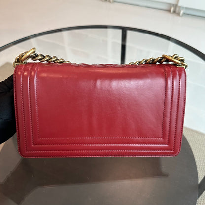 Boy Old Medium 25CM Lambskin Burgundy Flap No 15