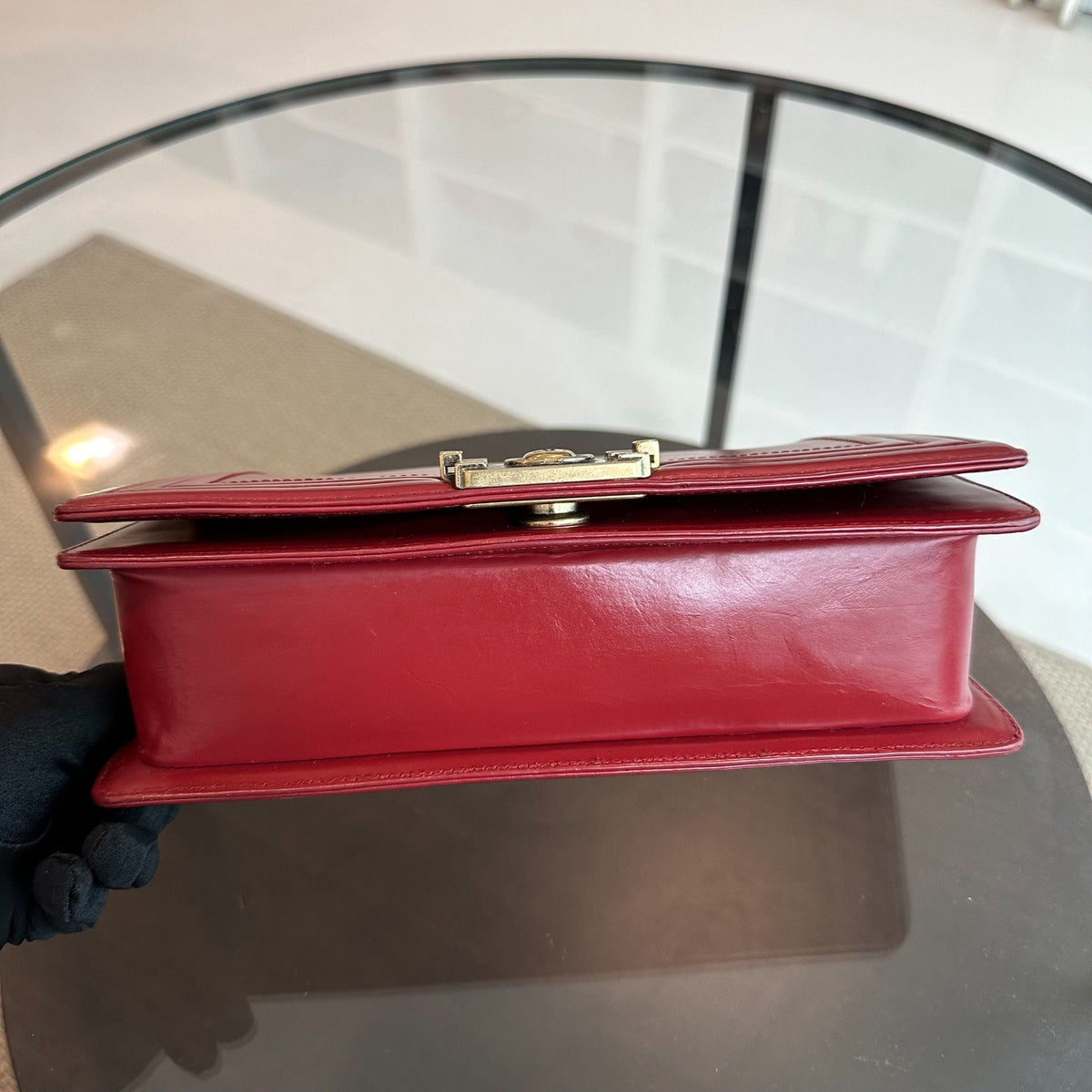Boy Old Medium 25CM Lambskin Burgundy Flap No 15