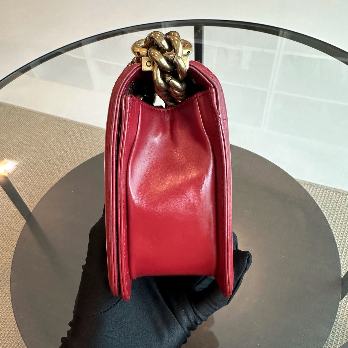 Boy Old Medium 25CM Lambskin Burgundy Flap No 15