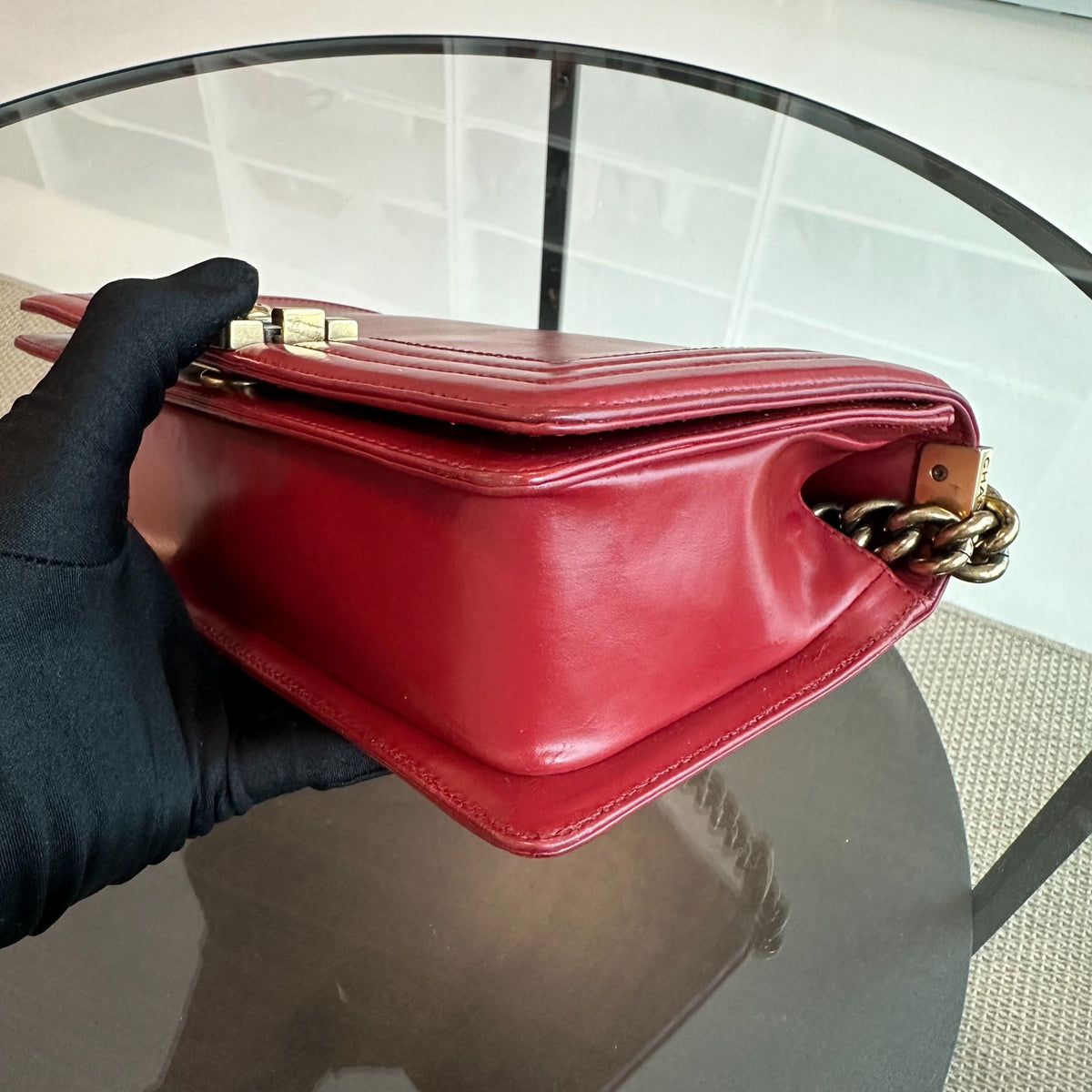 Boy Old Medium 25CM Lambskin Burgundy Flap No 15