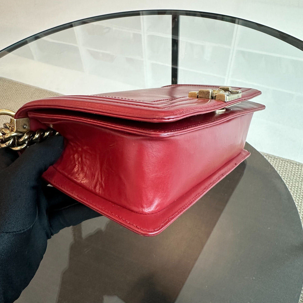 Boy Old Medium 25CM Lambskin Burgundy Flap No 15