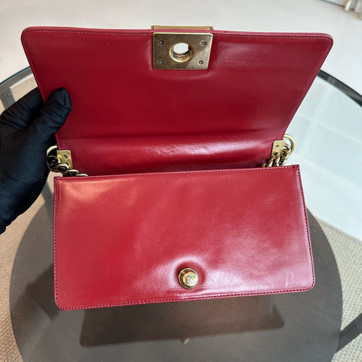 Boy Old Medium 25CM Lambskin Burgundy Flap No 15