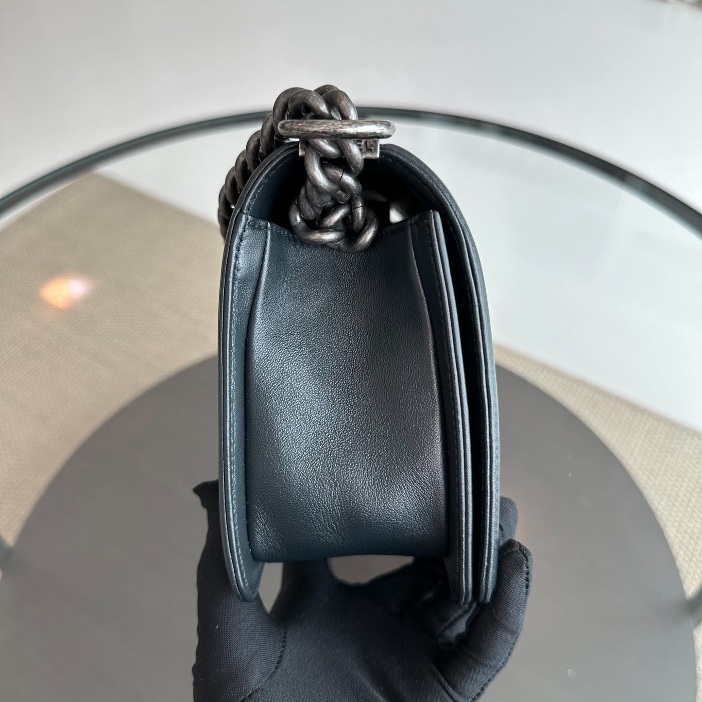 Boy Old Medium 25cm Lambskin Chevron Leboy Black RSHW No 20