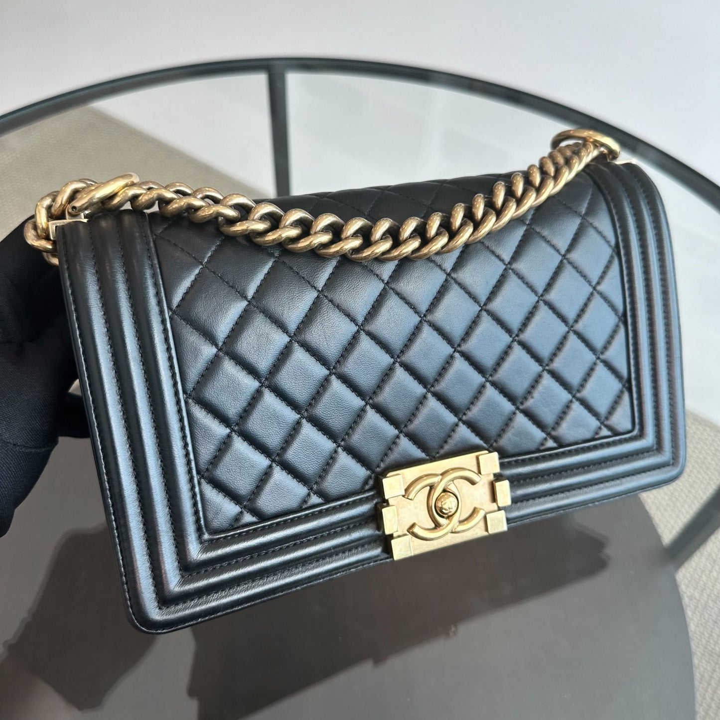Boy Old Medium 25CM Lambskin Leboy Black GHW No 19