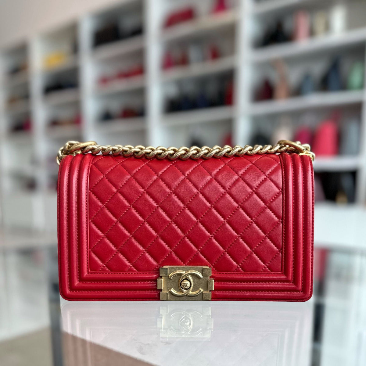 Boy Old Medium 25CM Lambskin Leboy Red GHW No 21