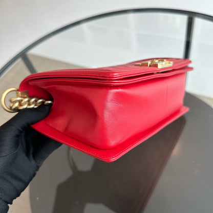 Boy Old Medium 25CM Lambskin Leboy Red GHW No 21