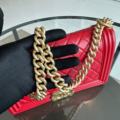 Boy Old Medium 25CM Lambskin Leboy Red GHW No 21