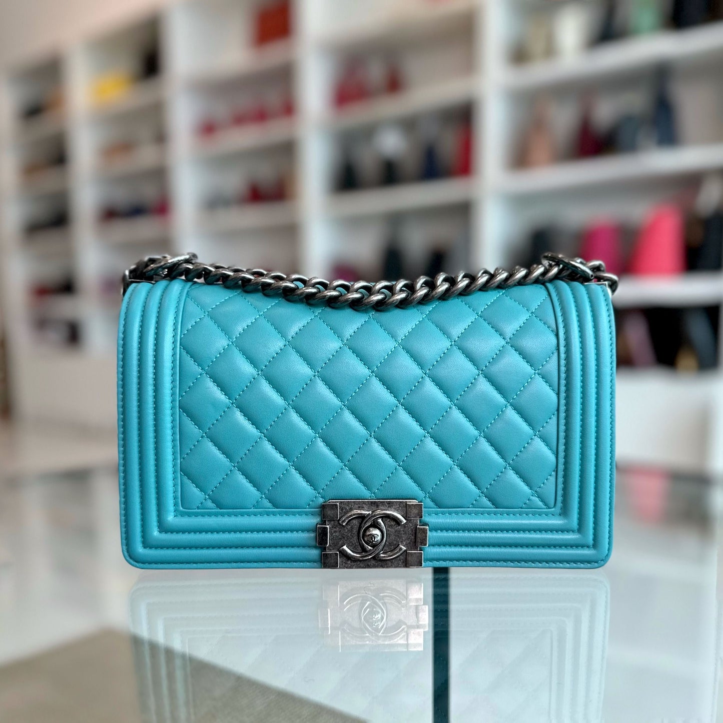 Boy Old Medium 25cm Lambskin Tiffany Baby Blue No 19