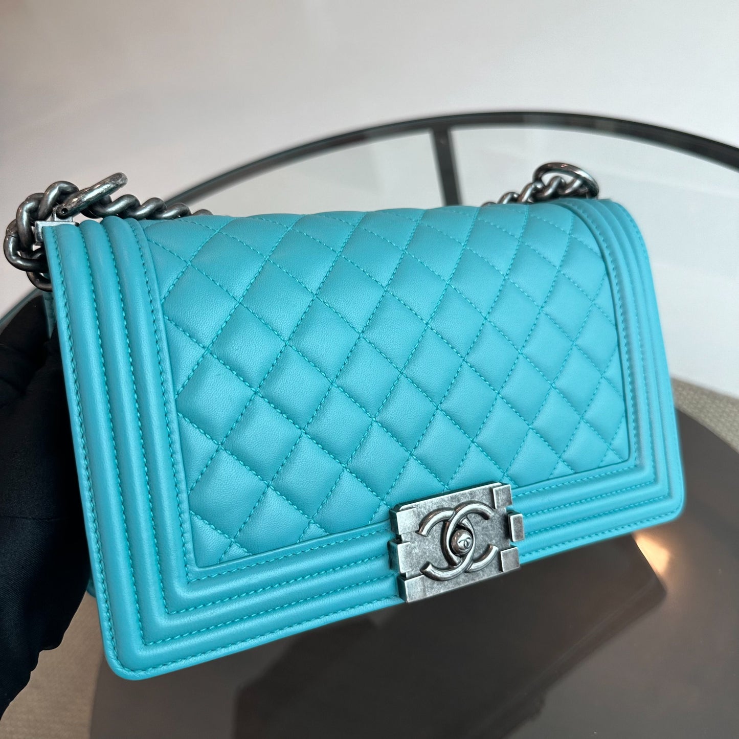 Boy Old Medium 25cm Lambskin Tiffany Baby Blue No 19