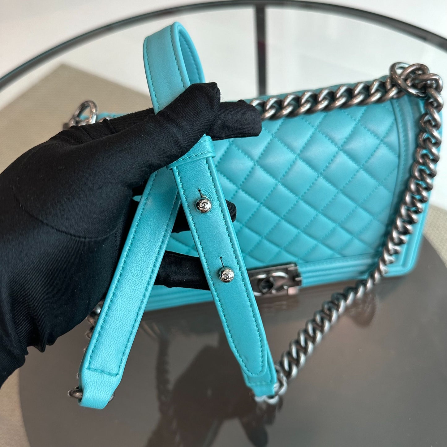 Boy Old Medium 25cm Lambskin Tiffany Baby Blue No 19