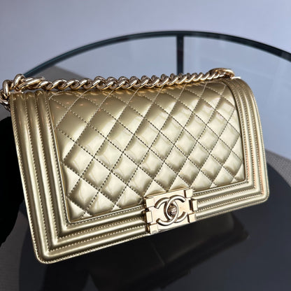 Boy Old Medium 25cm Patent Leather Gold GHW No 19