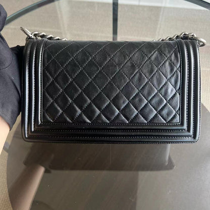 Boy Old Medium 25CM Quilted Calfskin Black Leboy Silver Hardware Series 17