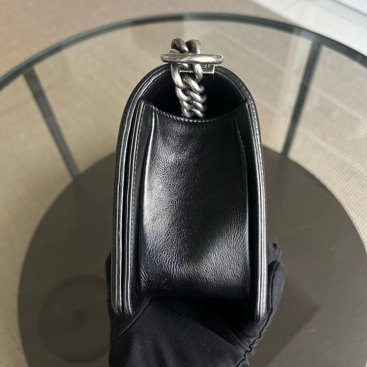 Boy Old Medium 25CM Quilted Calfskin Black Leboy Silver Hardware Series 17