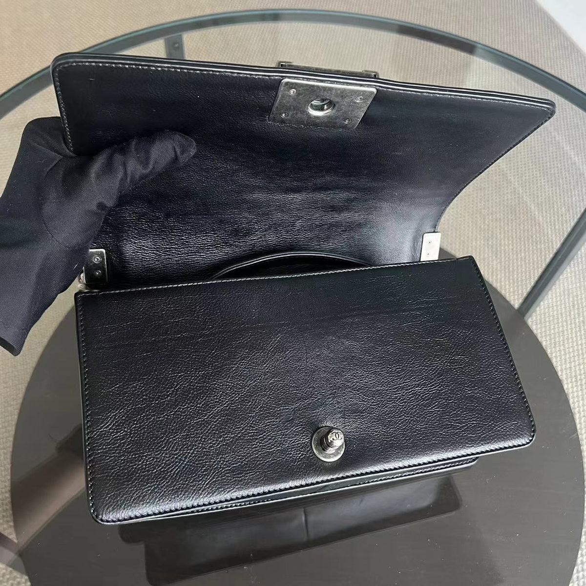 Boy Old Medium 25CM Quilted Calfskin Black Leboy Silver Hardware Series 17