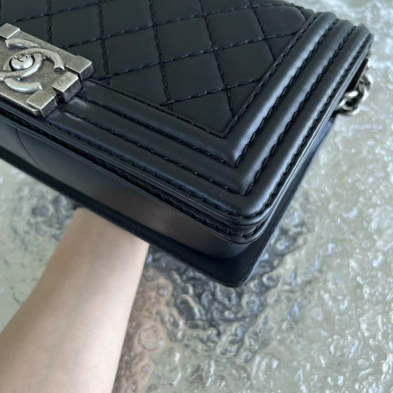 Boy Old Medium 25CM Quilted Calfskin Black Silver Hardware Leboy Series 18