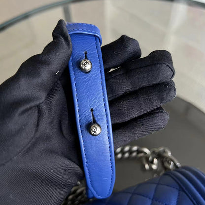 Boy Old Medium 25CM Quilted Calfskin Blue Leboy Silver Hardware Series 18