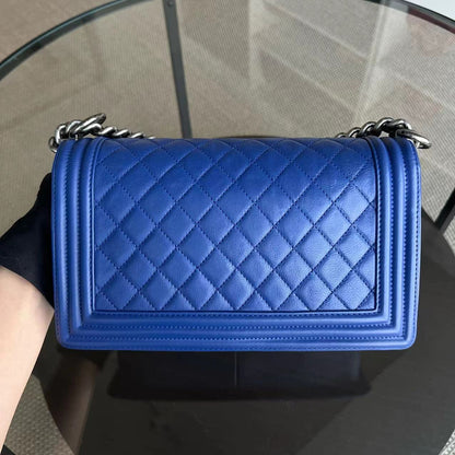 Boy Old Medium 25CM Quilted Calfskin Blue Leboy Silver Hardware Series 18