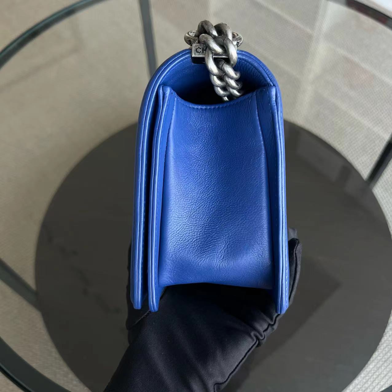 Boy Old Medium 25CM Quilted Calfskin Blue Leboy Silver Hardware Series 18