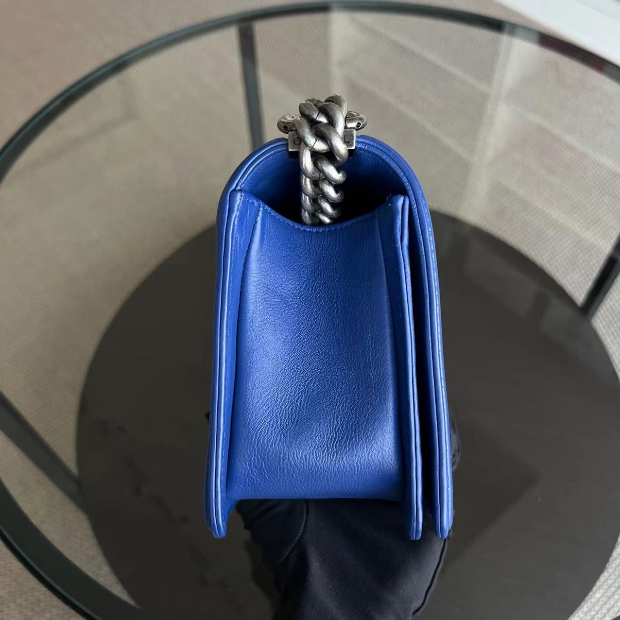 Boy Old Medium 25CM Quilted Calfskin Blue Leboy Silver Hardware Series 18